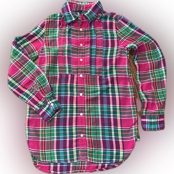 Polo Ralph Lauren Other - Polo Ralph Lauren Girls Plaid Flannel Cotton Button Down Collar Shirt Tunic 12
